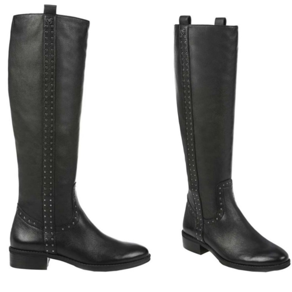 Sam Edelman Prina Studded Riding Boot Black Leather Almond Toe Sz 7.5 Equestrian